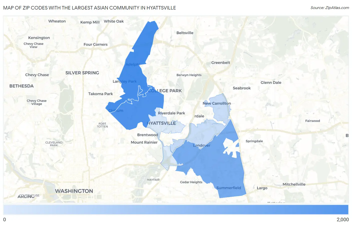 Zip Codes with the Largest Asian Community in Hyattsville Map