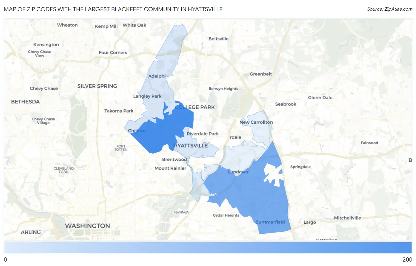 Zip Codes with the Largest Blackfeet Community in Hyattsville Map