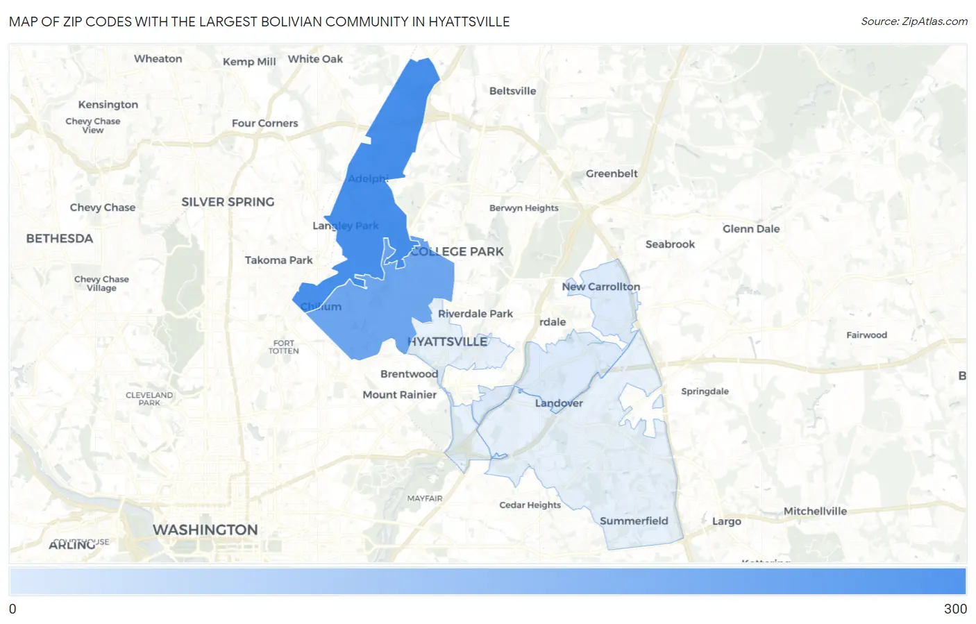 Zip Codes with the Largest Bolivian Community in Hyattsville Map