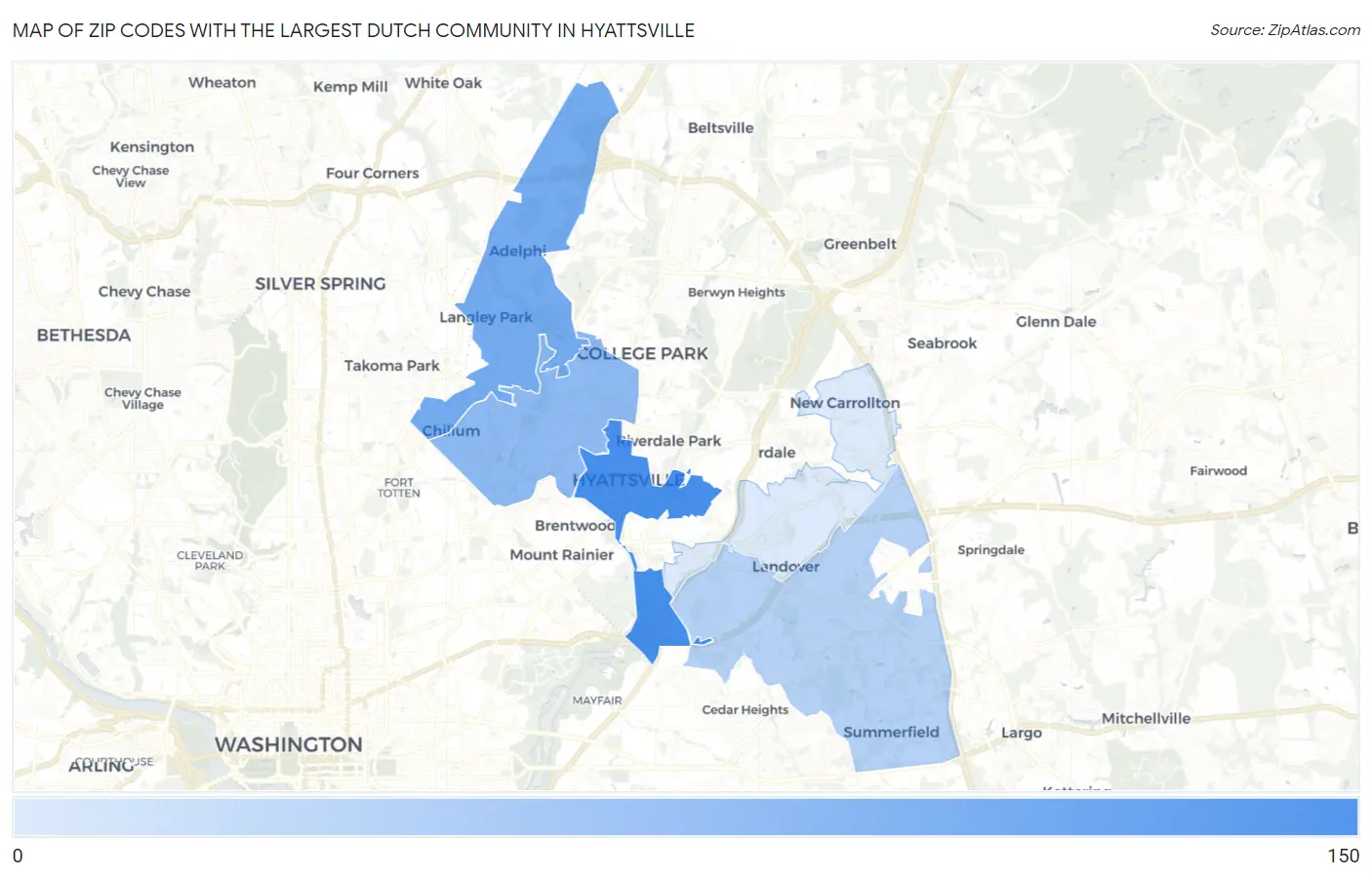 Zip Codes with the Largest Dutch Community in Hyattsville Map