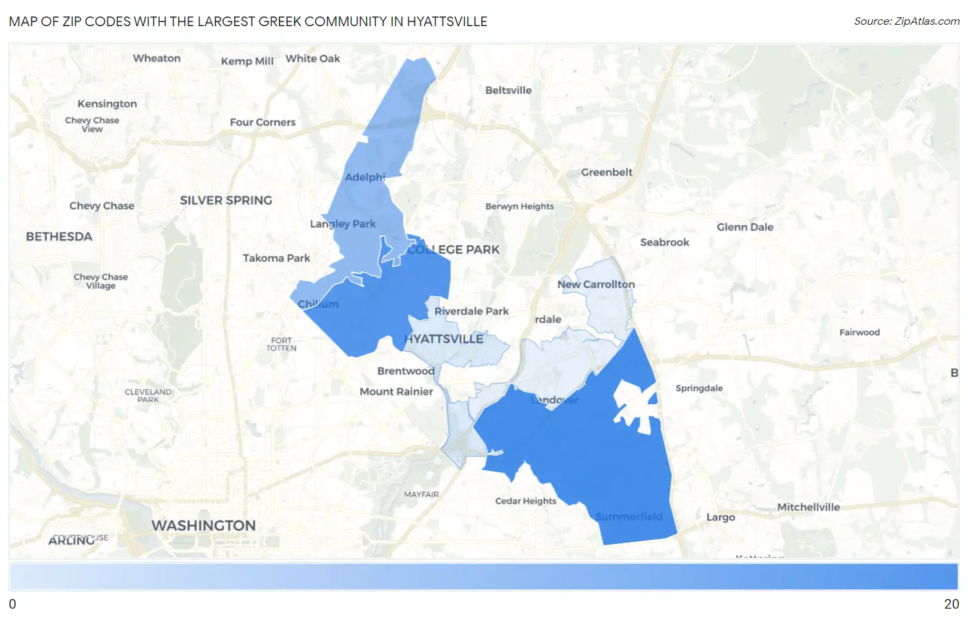 Zip Codes with the Largest Greek Community in Hyattsville Map