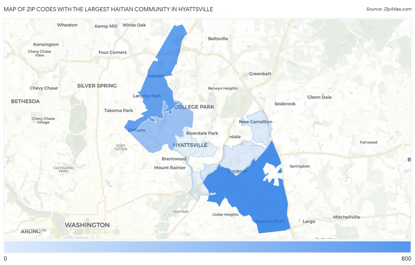 Zip Codes with the Largest Haitian Community in Hyattsville Map