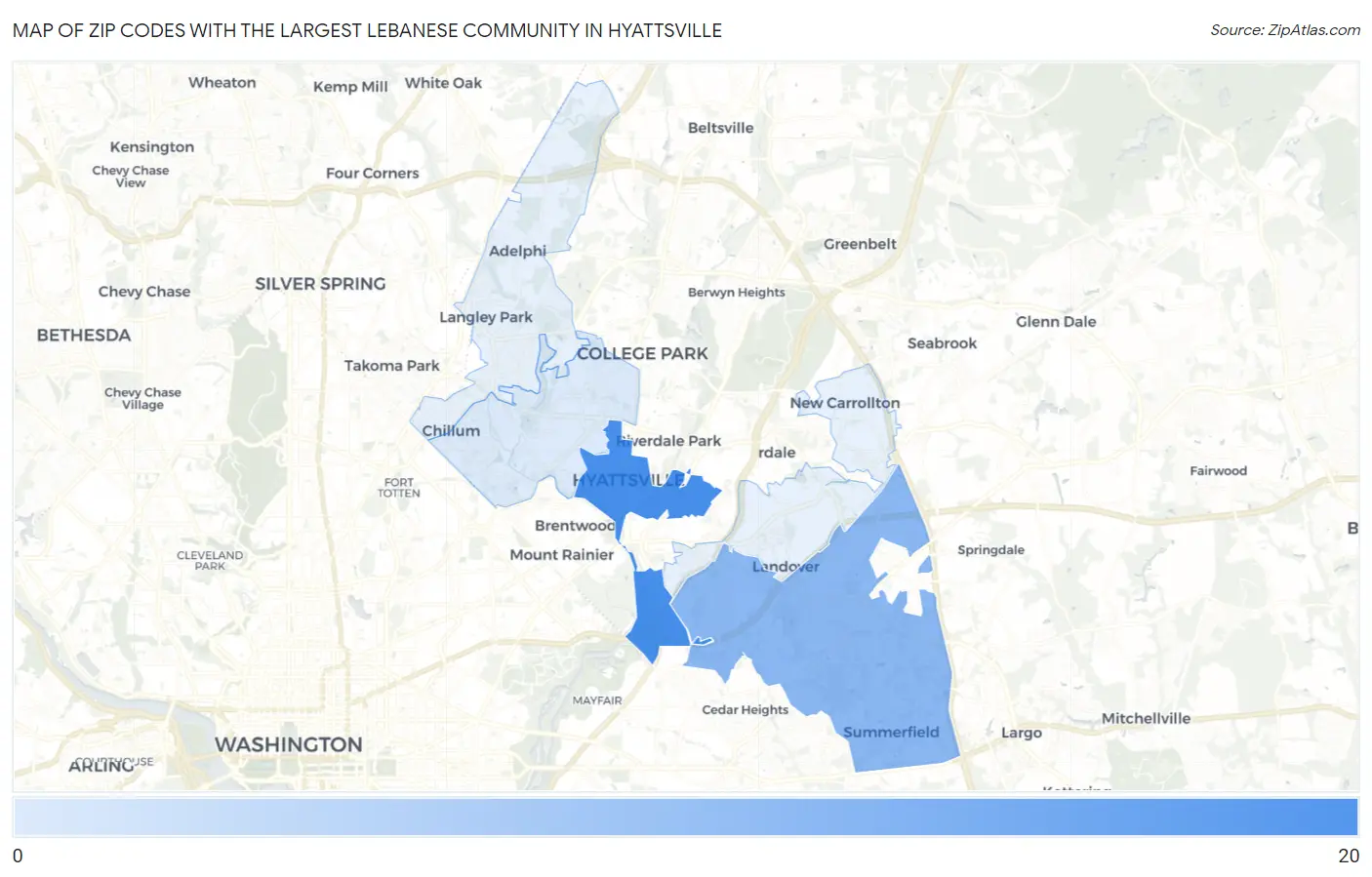 Zip Codes with the Largest Lebanese Community in Hyattsville Map