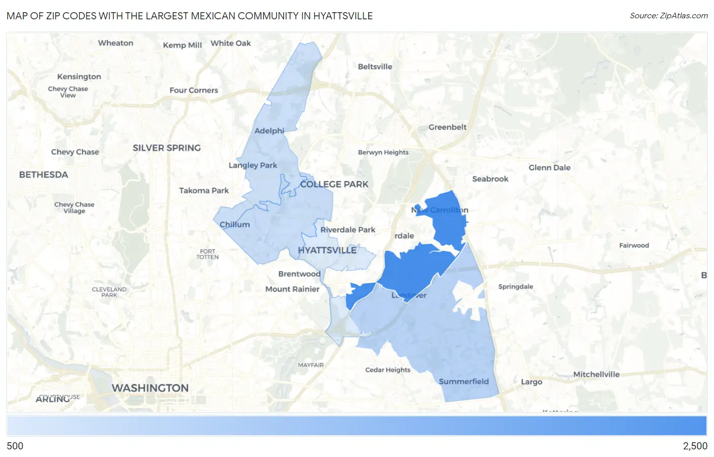 Zip Codes with the Largest Mexican Community in Hyattsville Map