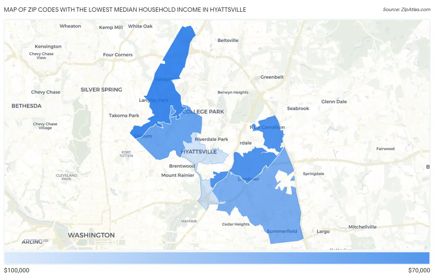 Zip Codes with the Lowest Median Household Income in Hyattsville Map