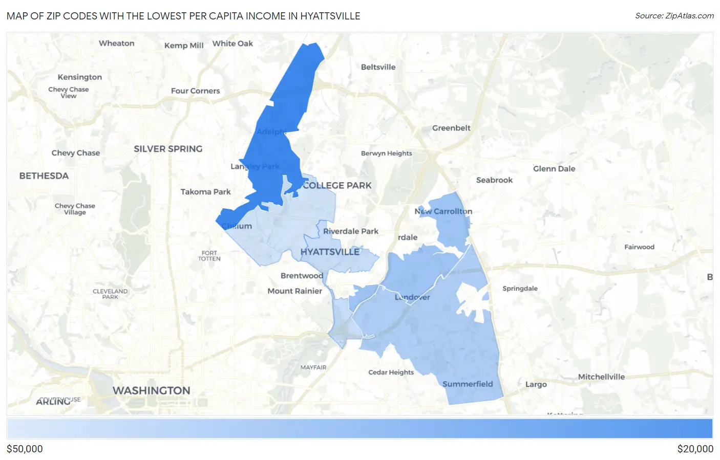 Zip Codes with the Lowest Per Capita Income in Hyattsville Map