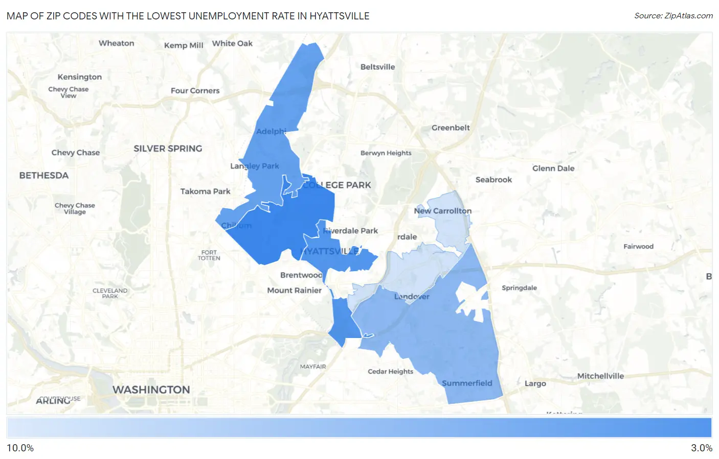 Zip Codes with the Lowest Unemployment Rate in Hyattsville Map