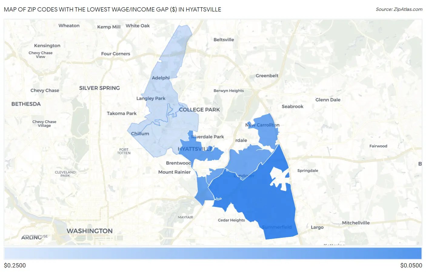 Zip Codes with the Lowest Wage/Income Gap ($) in Hyattsville Map