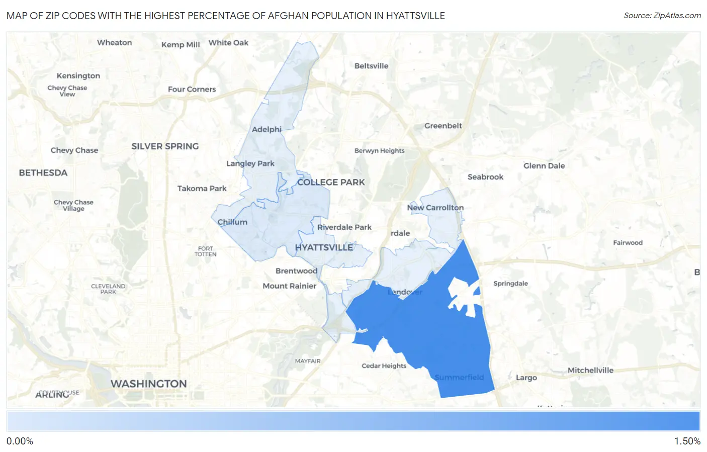 Zip Codes with the Highest Percentage of Afghan Population in Hyattsville Map