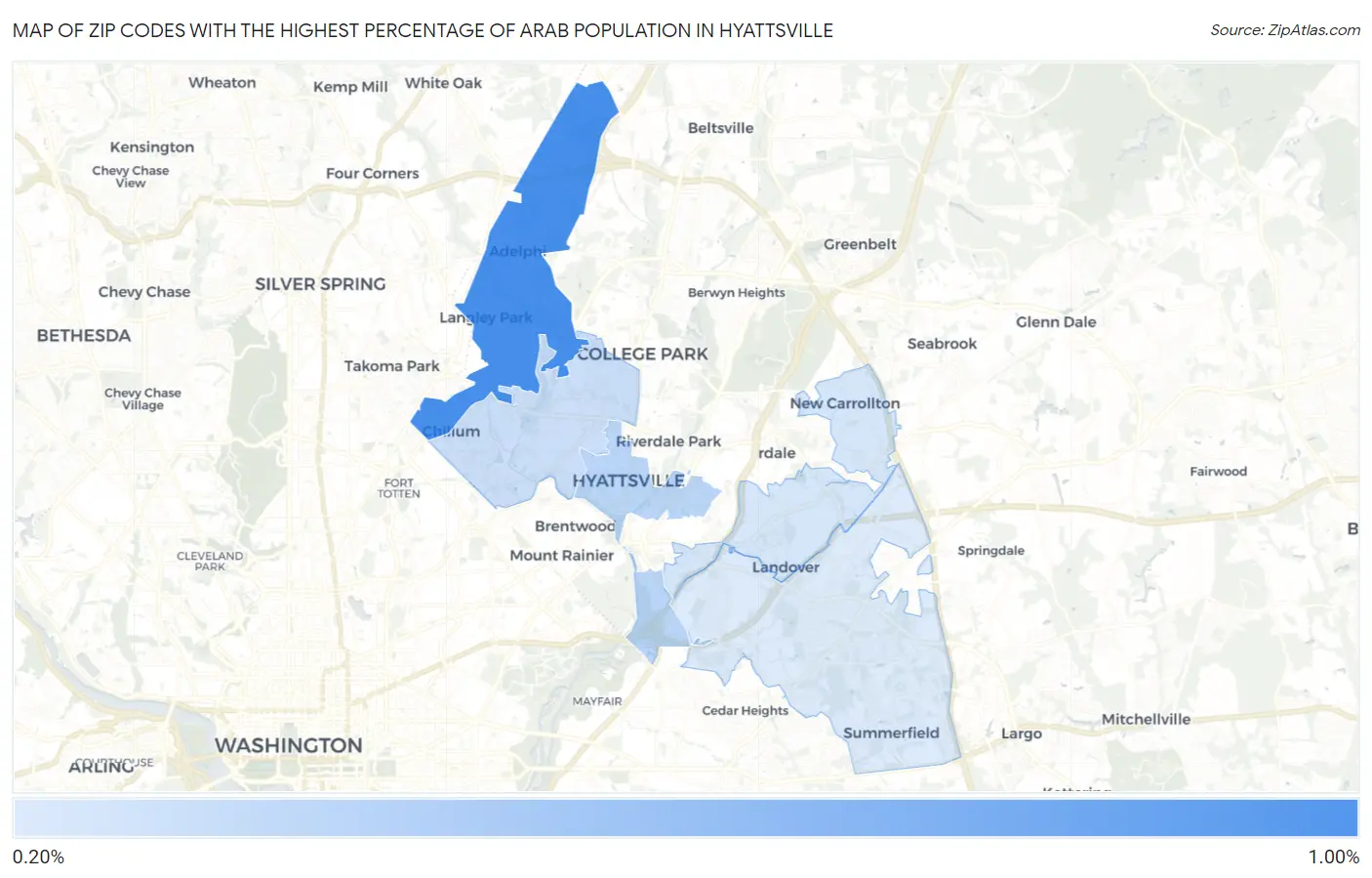 Zip Codes with the Highest Percentage of Arab Population in Hyattsville Map