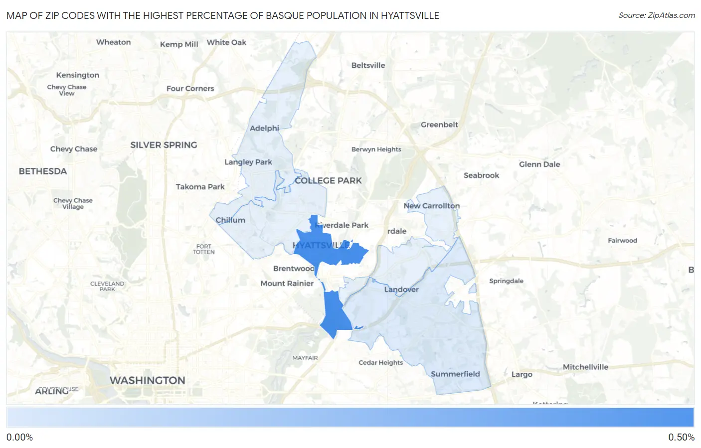 Zip Codes with the Highest Percentage of Basque Population in Hyattsville Map