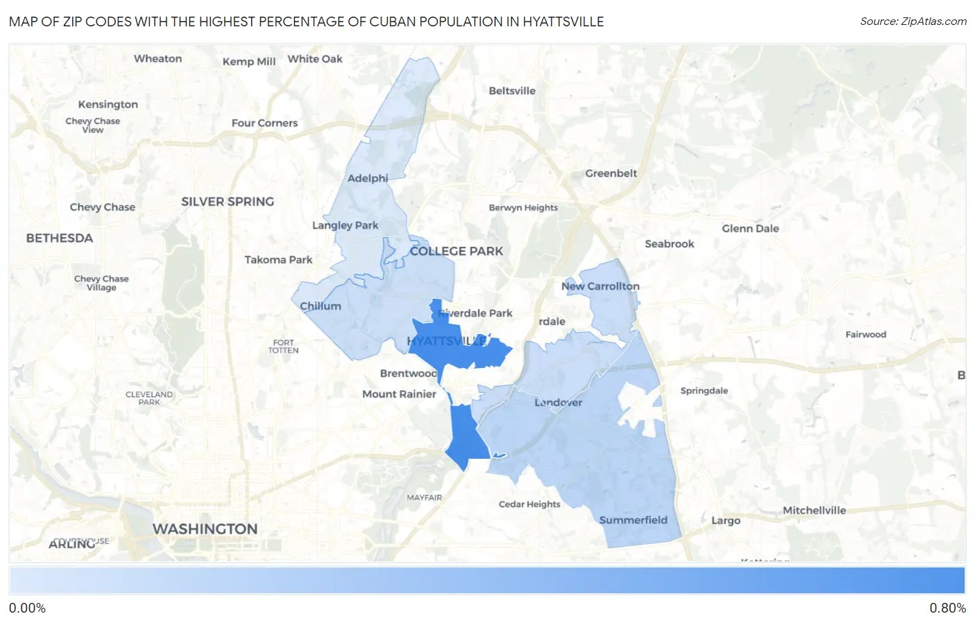Zip Codes with the Highest Percentage of Cuban Population in Hyattsville Map