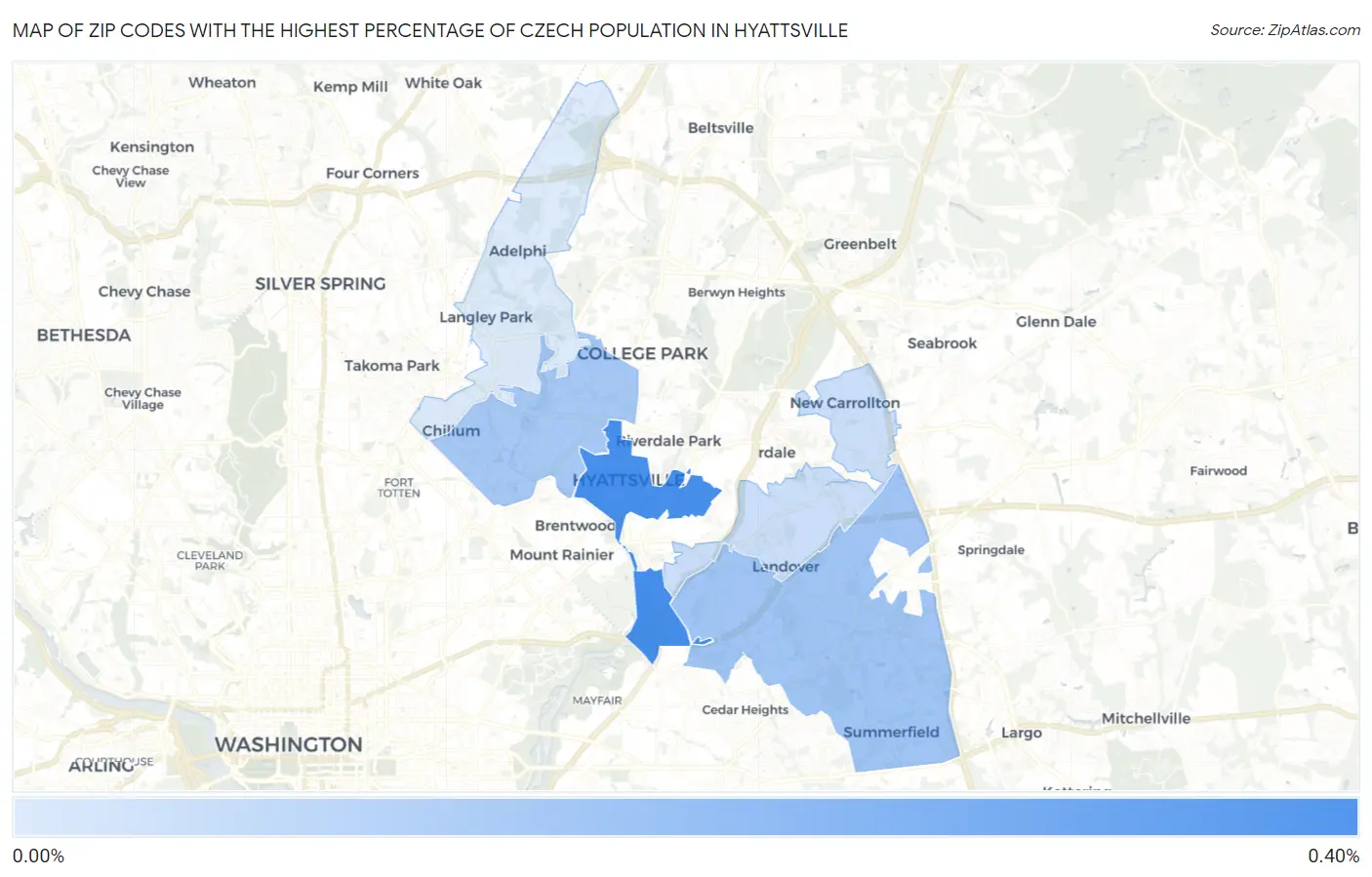 Zip Codes with the Highest Percentage of Czech Population in Hyattsville Map
