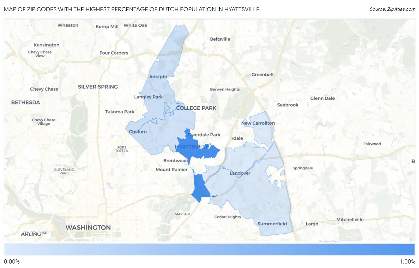 Zip Codes with the Highest Percentage of Dutch Population in Hyattsville Map