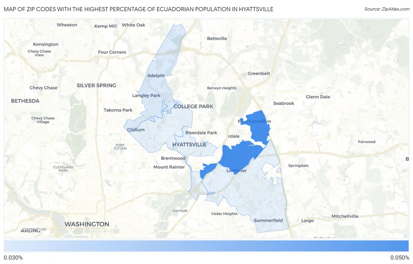 Zip Codes with the Highest Percentage of Ecuadorian Population in Hyattsville Map