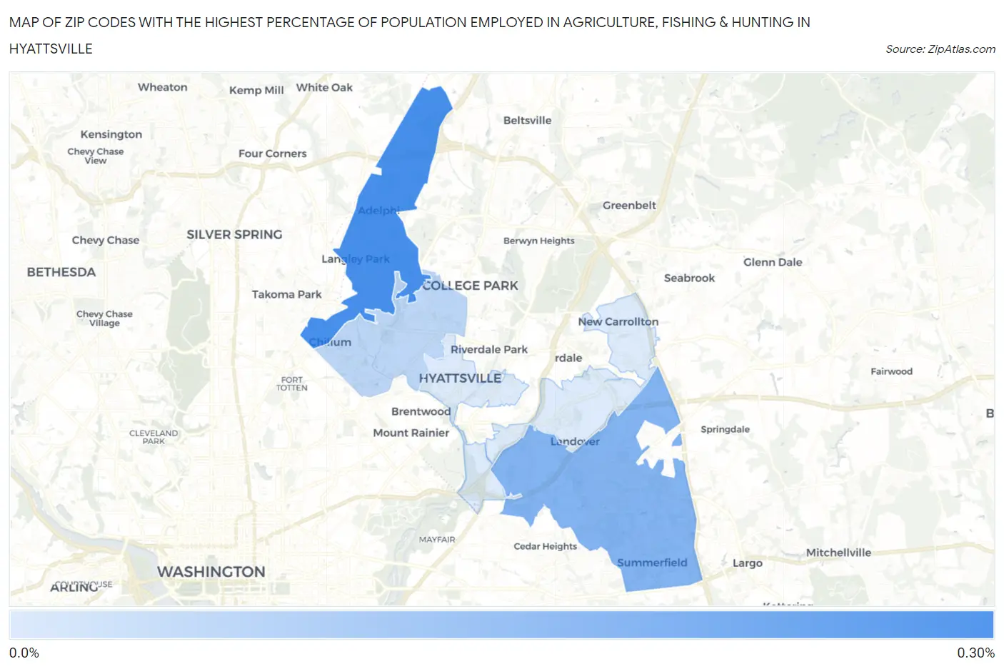 Zip Codes with the Highest Percentage of Population Employed in Agriculture, Fishing & Hunting in Hyattsville Map