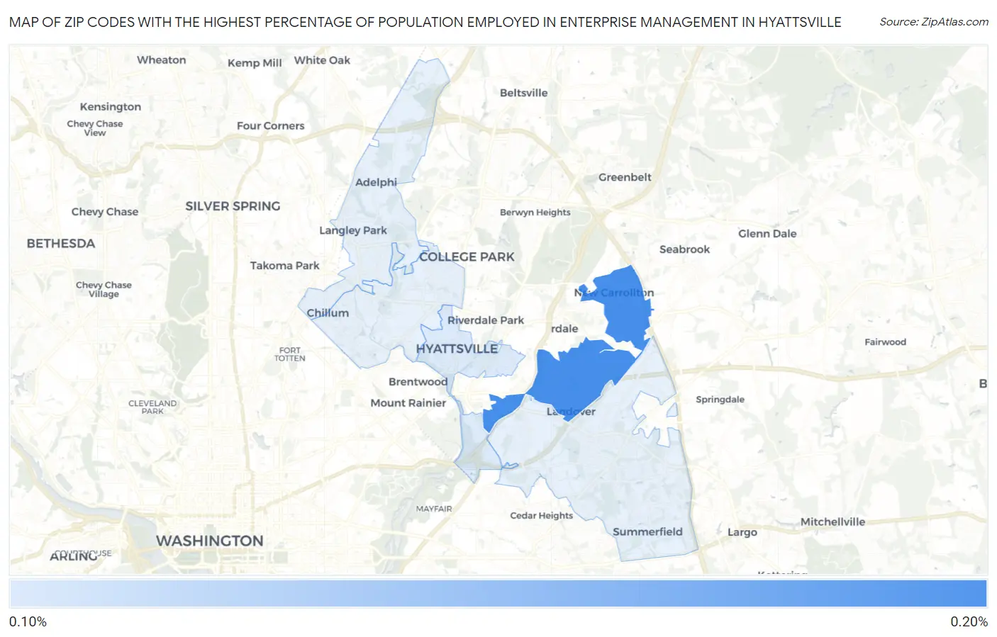 Zip Codes with the Highest Percentage of Population Employed in Enterprise Management in Hyattsville Map