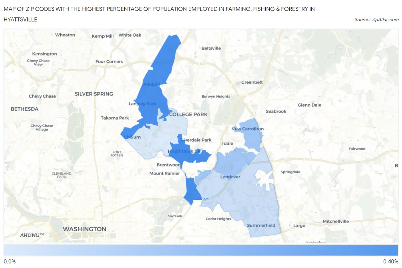 Zip Codes with the Highest Percentage of Population Employed in Farming, Fishing & Forestry in Hyattsville Map