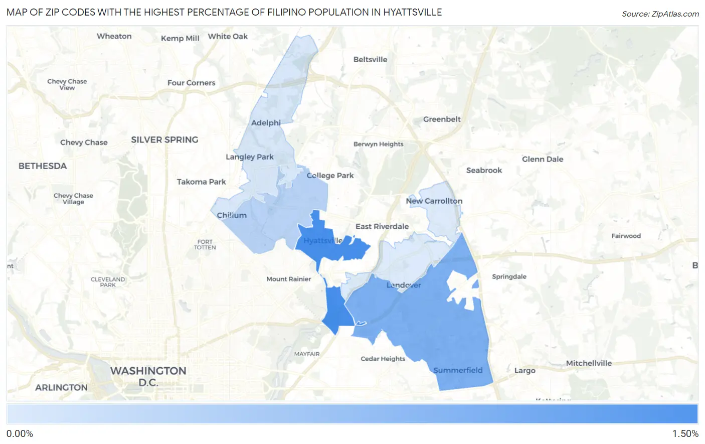 Zip Codes with the Highest Percentage of Filipino Population in Hyattsville Map