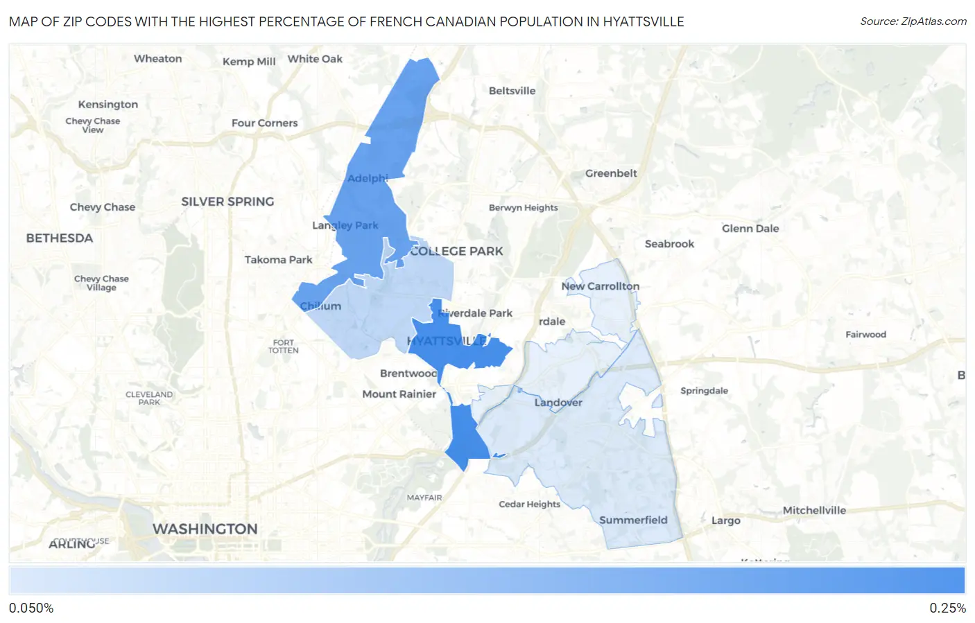 Zip Codes with the Highest Percentage of French Canadian Population in Hyattsville Map