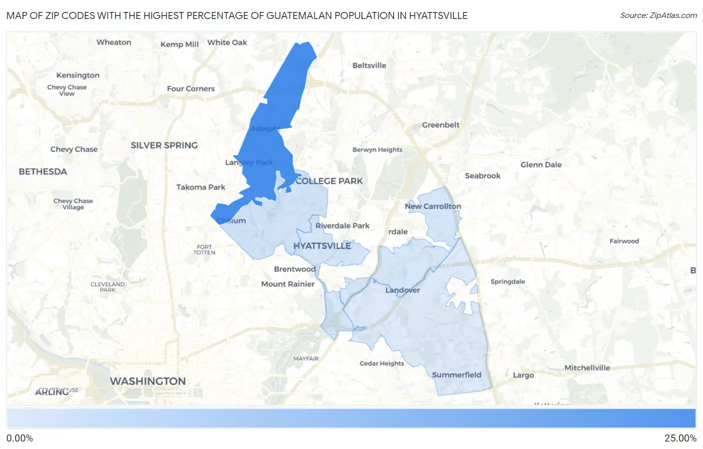 Zip Codes with the Highest Percentage of Guatemalan Population in Hyattsville Map