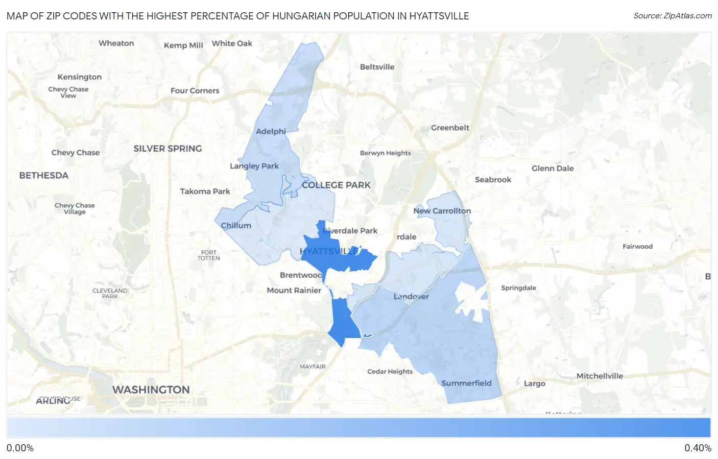 Zip Codes with the Highest Percentage of Hungarian Population in Hyattsville Map