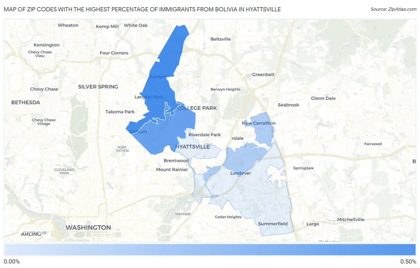 Zip Codes with the Highest Percentage of Immigrants from Bolivia in Hyattsville Map
