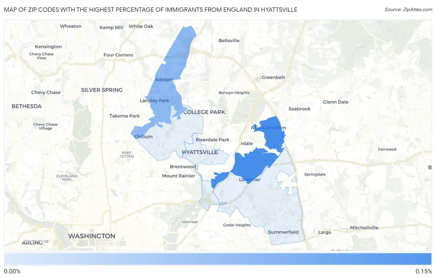 Zip Codes with the Highest Percentage of Immigrants from England in Hyattsville Map