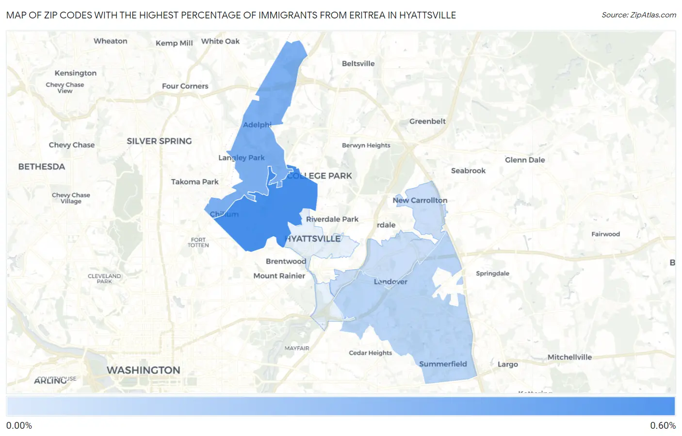 Zip Codes with the Highest Percentage of Immigrants from Eritrea in Hyattsville Map