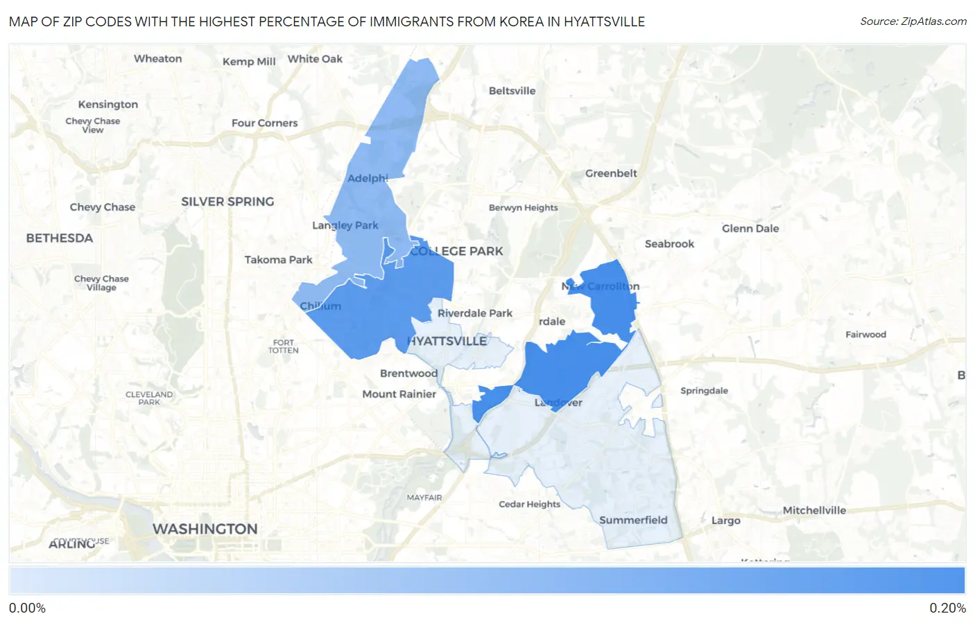 Zip Codes with the Highest Percentage of Immigrants from Korea in Hyattsville Map