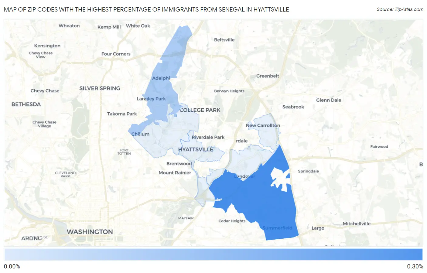 Zip Codes with the Highest Percentage of Immigrants from Senegal in Hyattsville Map