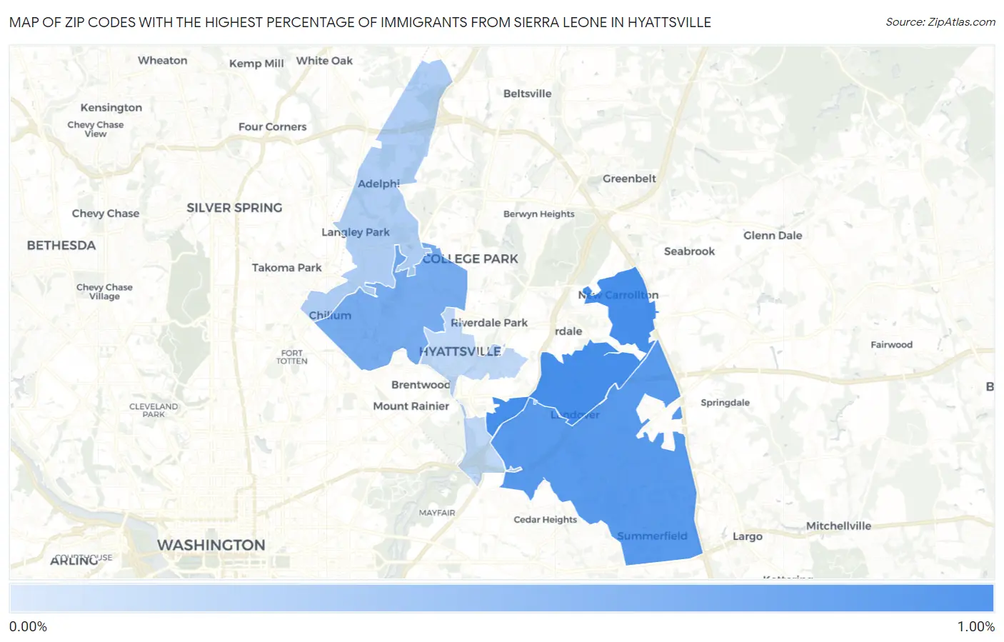 Zip Codes with the Highest Percentage of Immigrants from Sierra Leone in Hyattsville Map