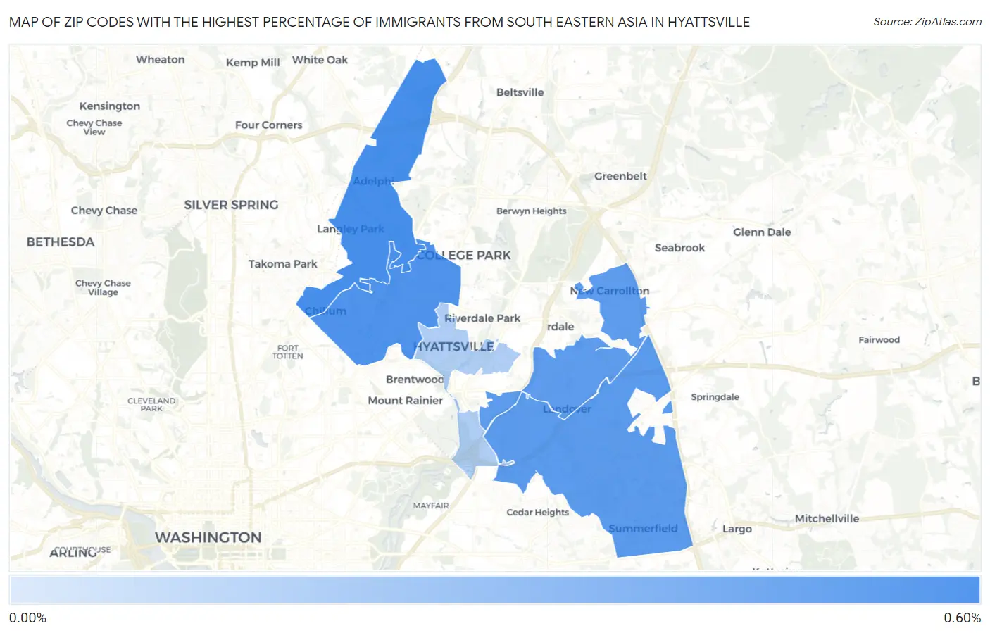 Zip Codes with the Highest Percentage of Immigrants from South Eastern Asia in Hyattsville Map