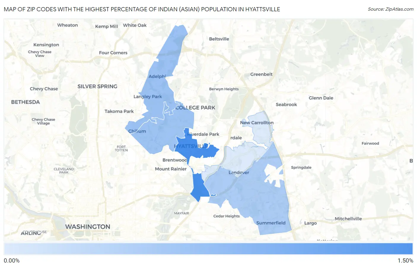 Zip Codes with the Highest Percentage of Indian (Asian) Population in Hyattsville Map