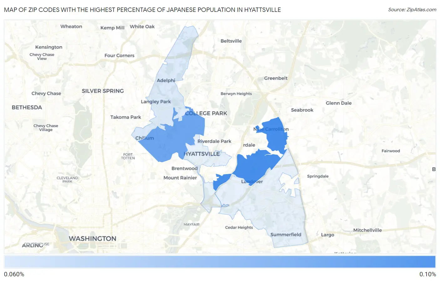 Zip Codes with the Highest Percentage of Japanese Population in Hyattsville Map