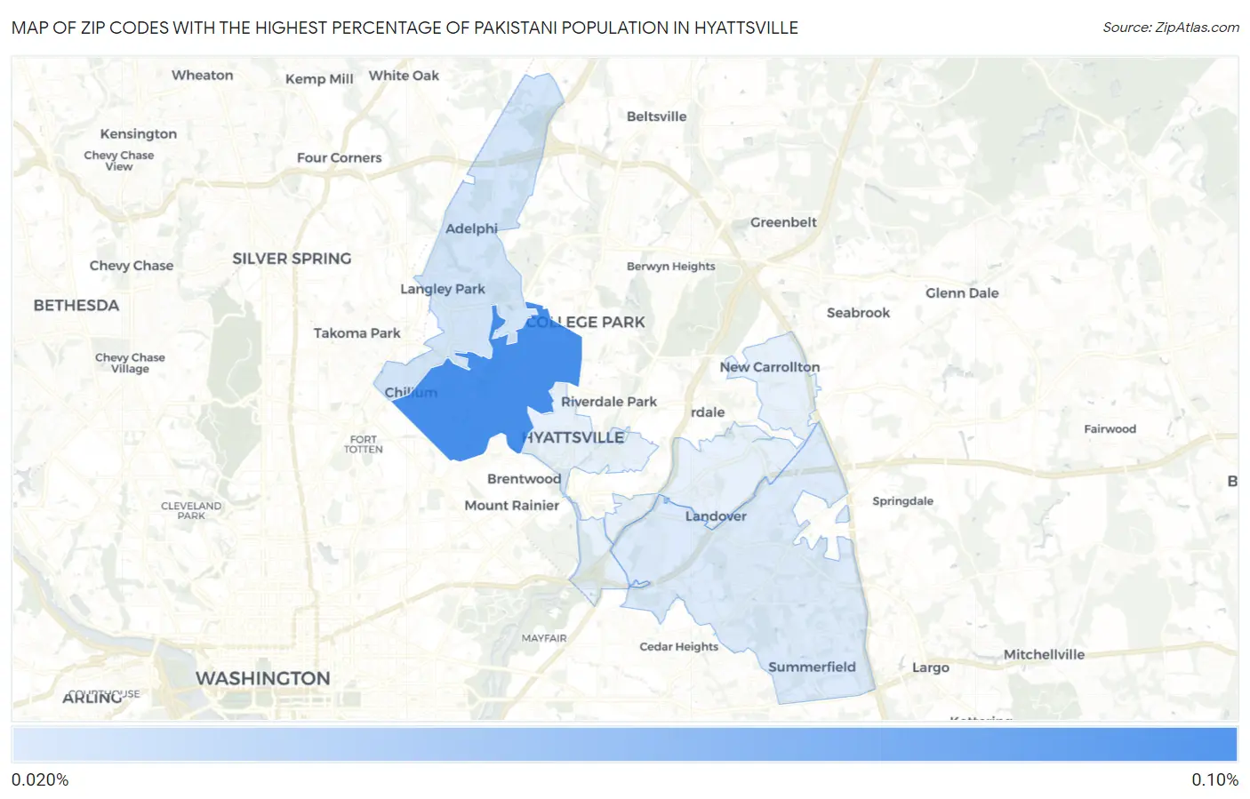 Zip Codes with the Highest Percentage of Pakistani Population in Hyattsville Map