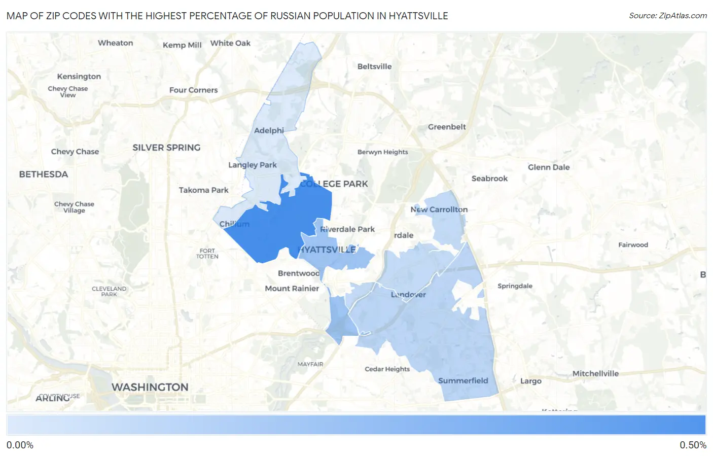 Zip Codes with the Highest Percentage of Russian Population in Hyattsville Map