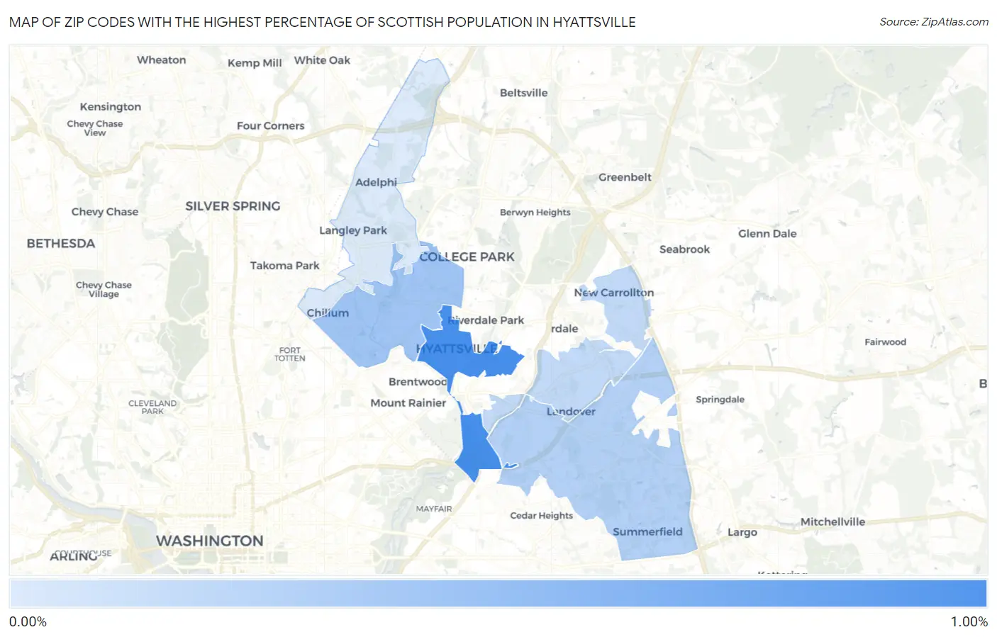 Zip Codes with the Highest Percentage of Scottish Population in Hyattsville Map