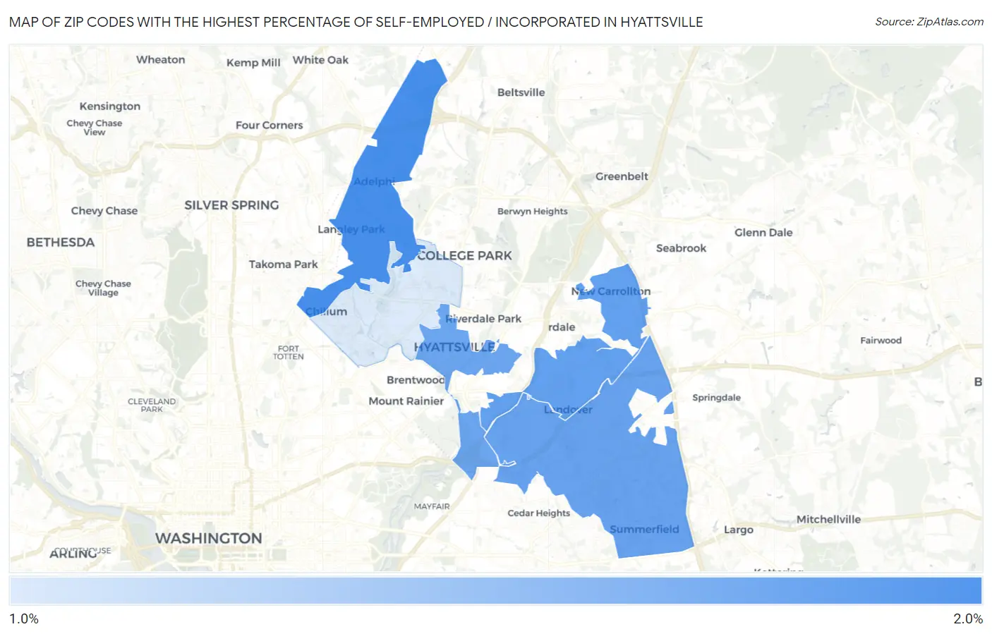 Zip Codes with the Highest Percentage of Self-Employed / Incorporated in Hyattsville Map