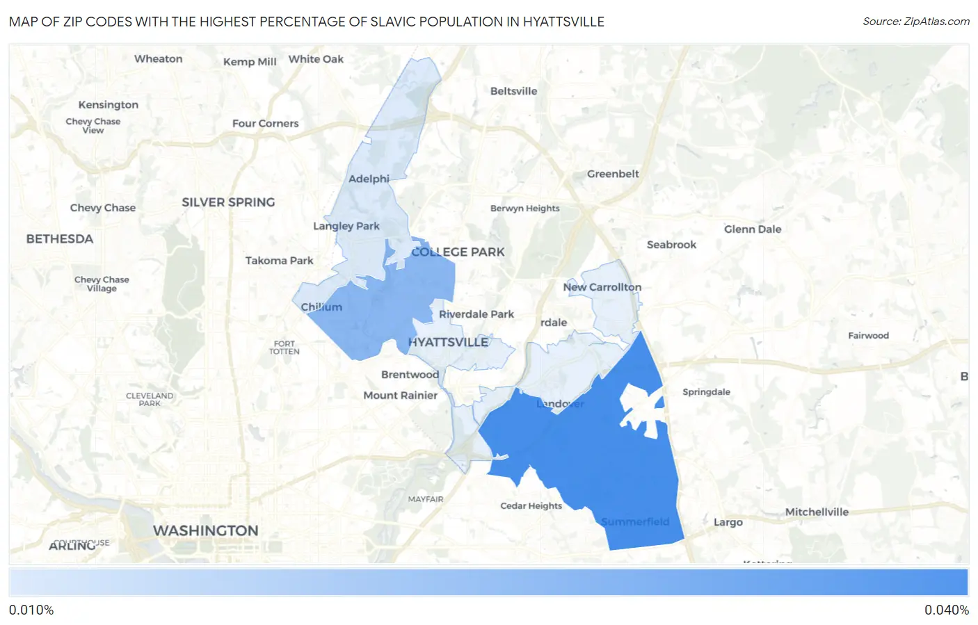 Zip Codes with the Highest Percentage of Slavic Population in Hyattsville Map