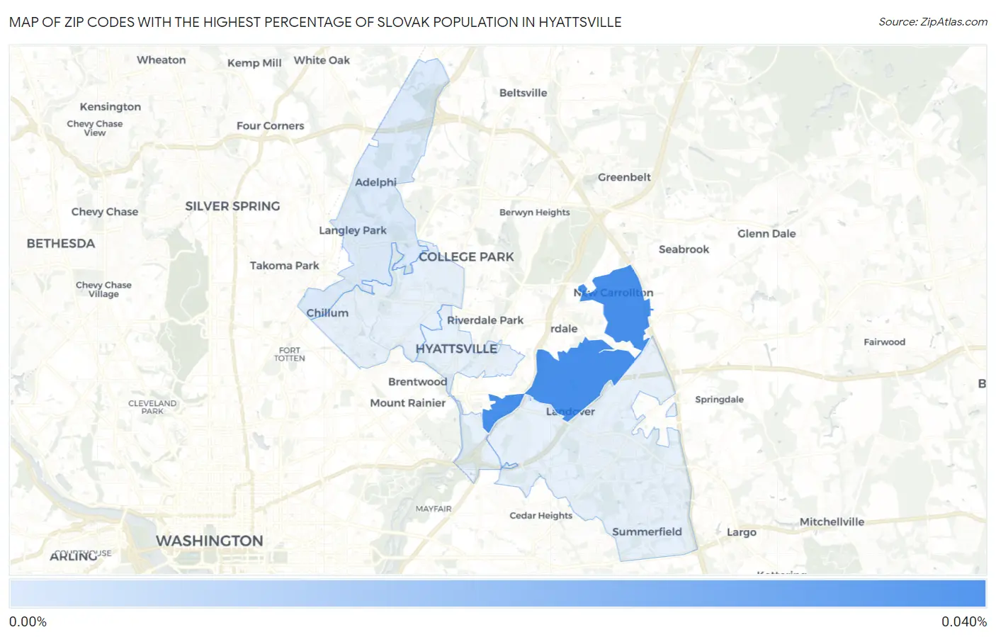 Zip Codes with the Highest Percentage of Slovak Population in Hyattsville Map