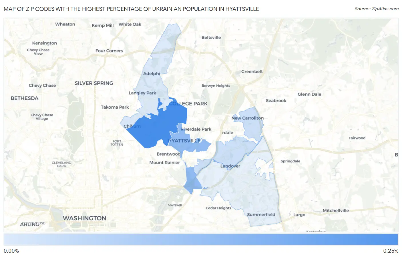 Zip Codes with the Highest Percentage of Ukrainian Population in Hyattsville Map