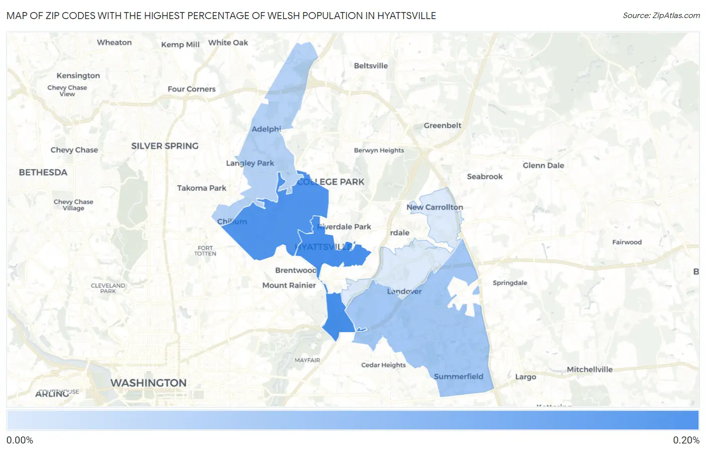 Zip Codes with the Highest Percentage of Welsh Population in Hyattsville Map