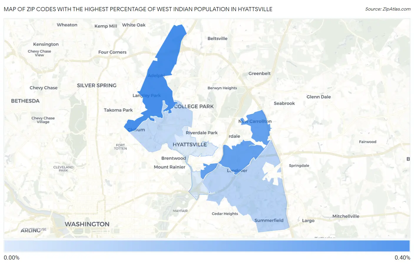 Zip Codes with the Highest Percentage of West Indian Population in Hyattsville Map