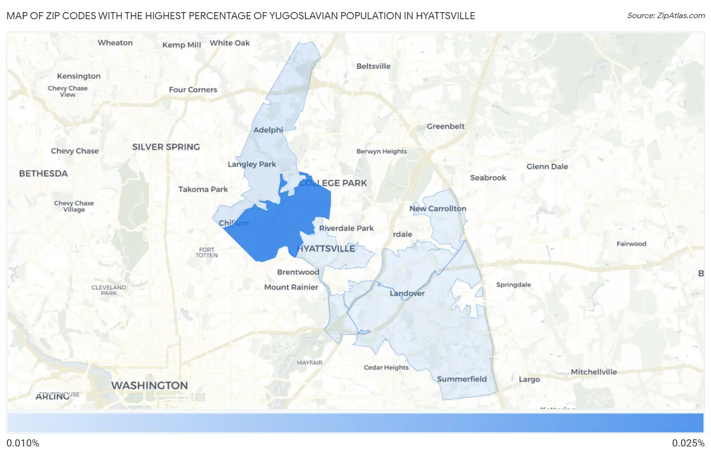 Zip Codes with the Highest Percentage of Yugoslavian Population in Hyattsville Map
