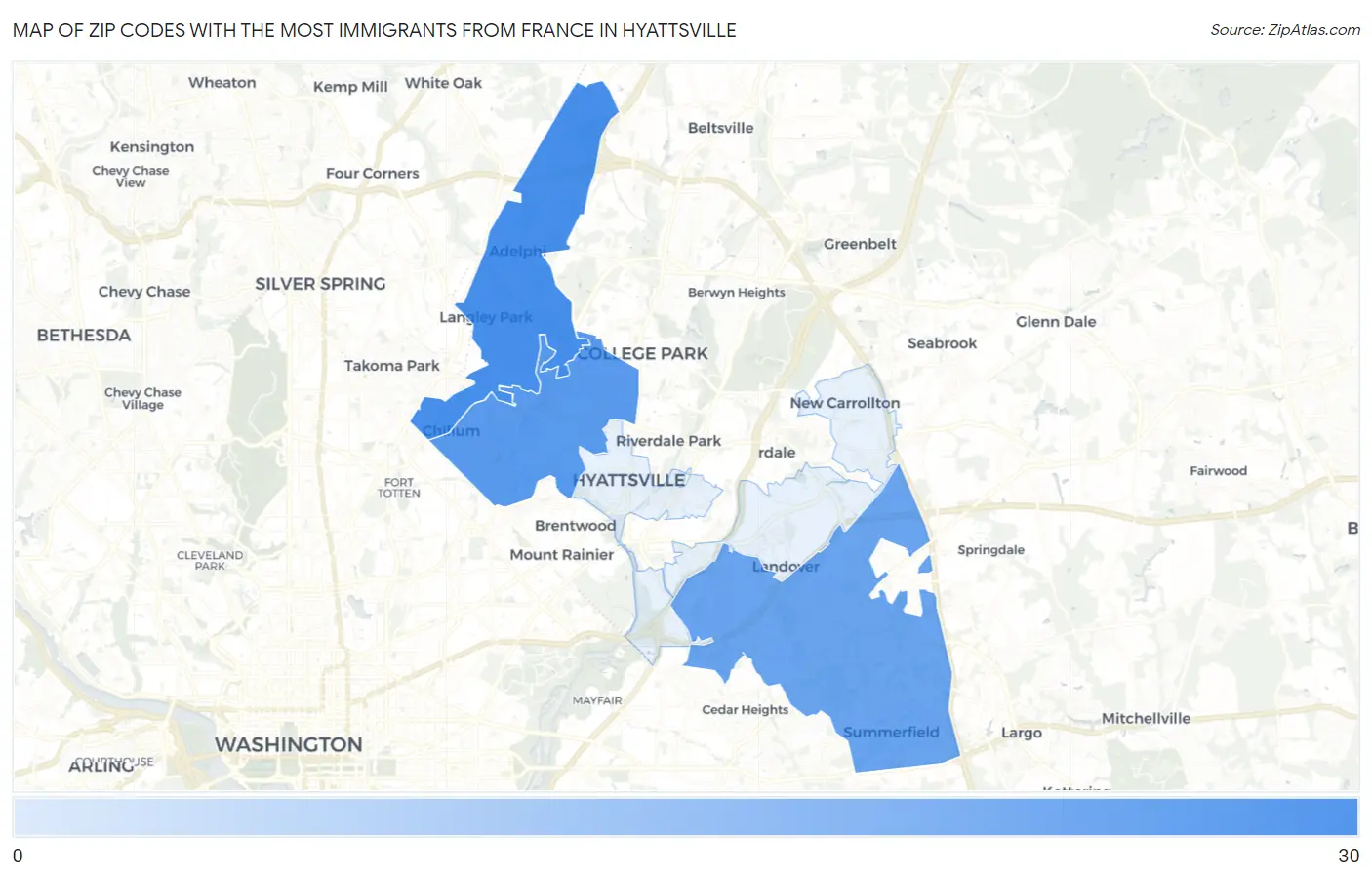 Zip Codes with the Most Immigrants from France in Hyattsville Map