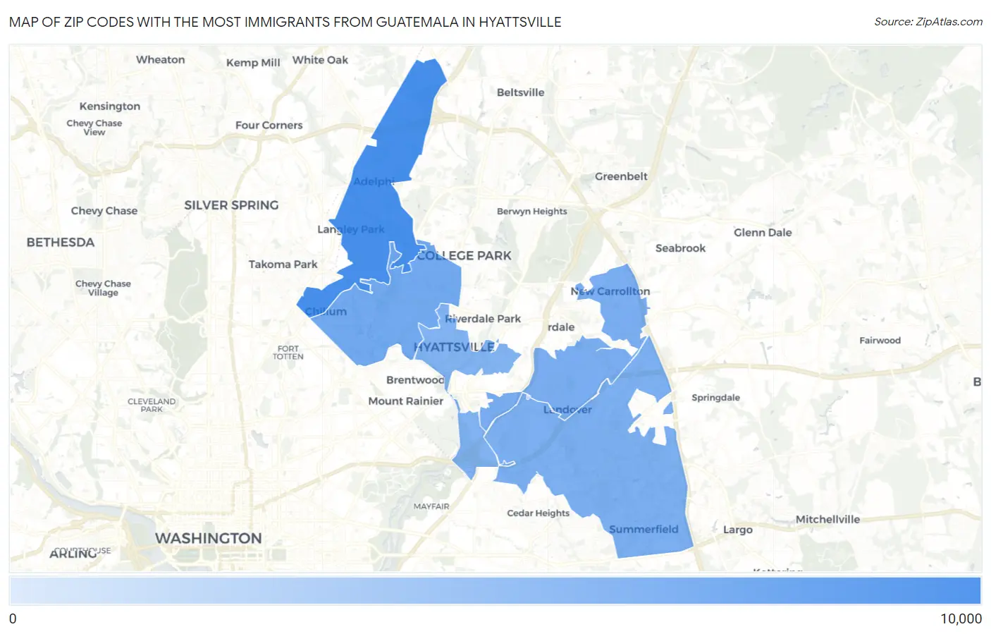 Zip Codes with the Most Immigrants from Guatemala in Hyattsville Map