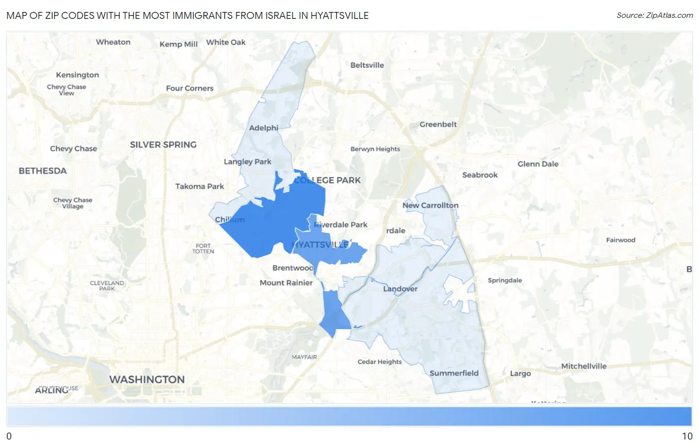 Zip Codes with the Most Immigrants from Israel in Hyattsville Map