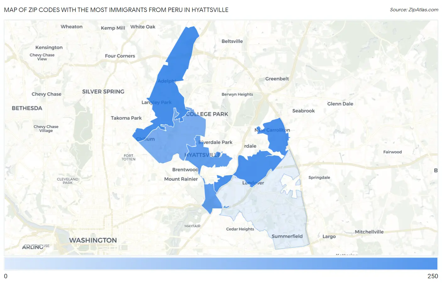 Zip Codes with the Most Immigrants from Peru in Hyattsville Map