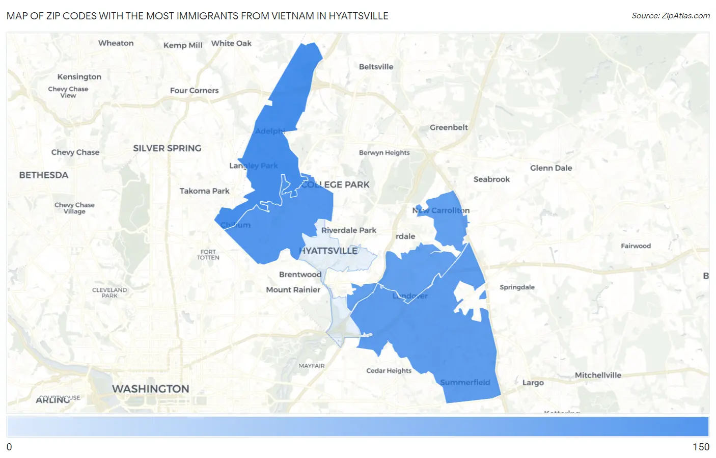 Zip Codes with the Most Immigrants from Vietnam in Hyattsville Map